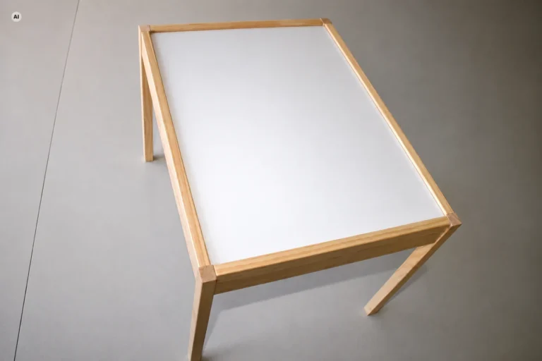 Mesa de metacrilato blanco opal, imagen modificada con IA