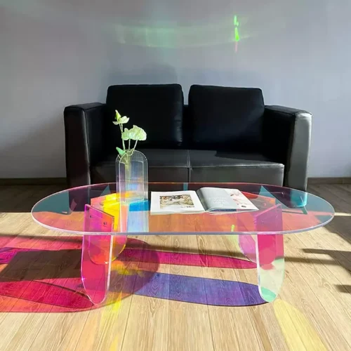 Mesa de centro de metacrilato de colores en decoración interior
