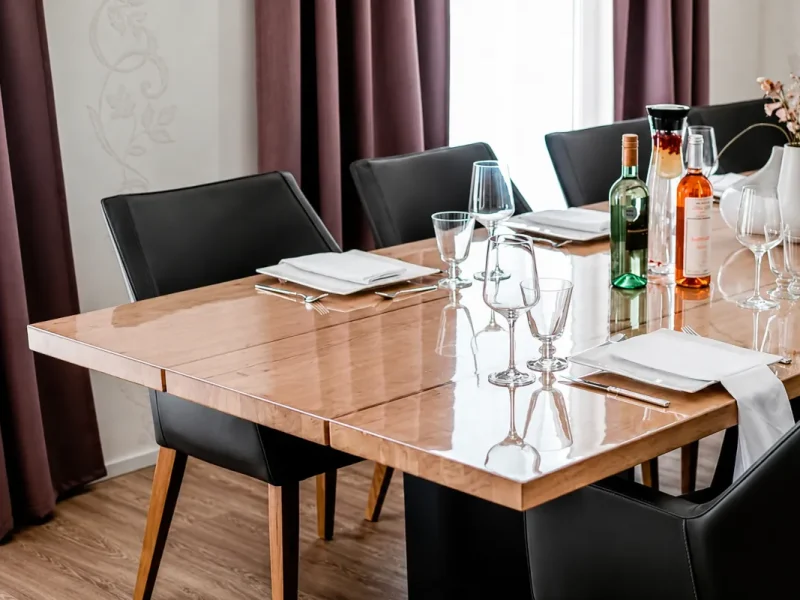 Mesa de comedor con protector de metacrilato transparente